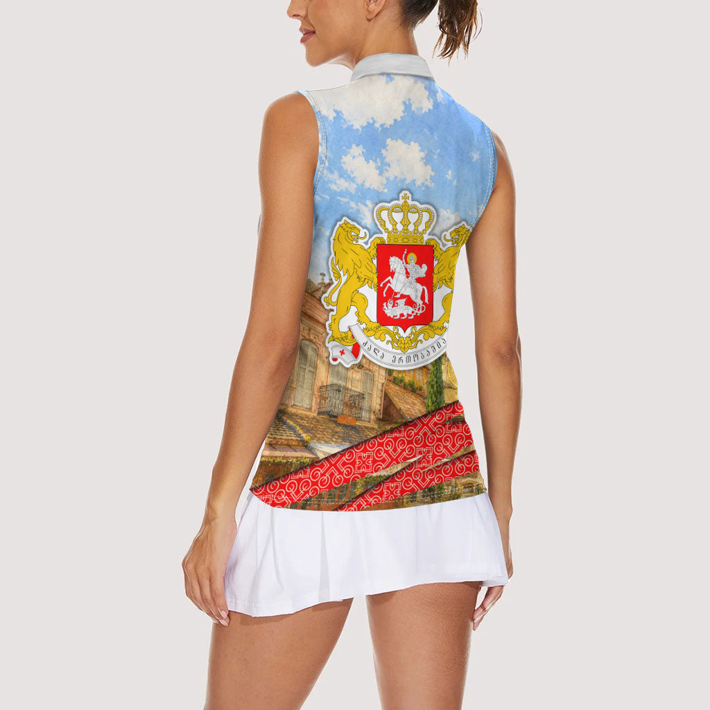 Georgia National Flag Women Sleeveless Polo Shirt Tbilisi Clock Tower Heritage Sky Art