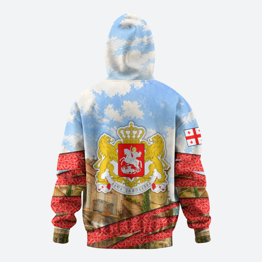 Georgia National Flag Zip Hoodie Tbilisi Clock Tower Heritage Sky Art