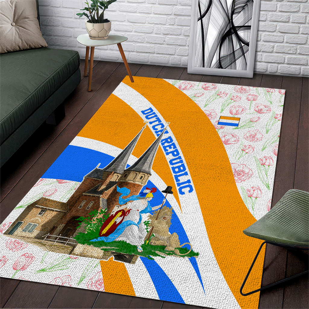 Dutch Republic Netherlands Area Rug Patriotism Vintage Heraldic Crest Floral Tulip