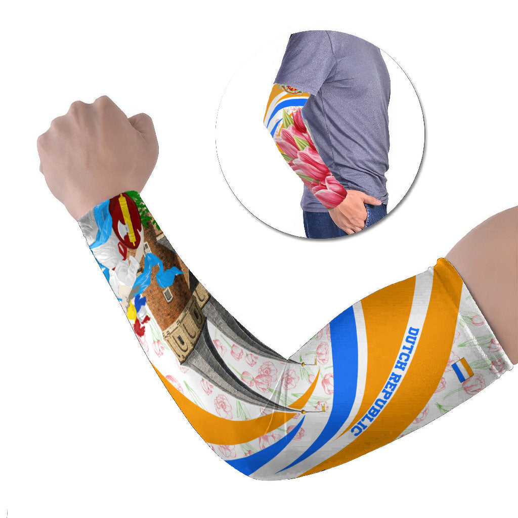 Dutch Republic Netherlands Arm Sleeves Patriotism Vintage Heraldic Crest Floral Tulip
