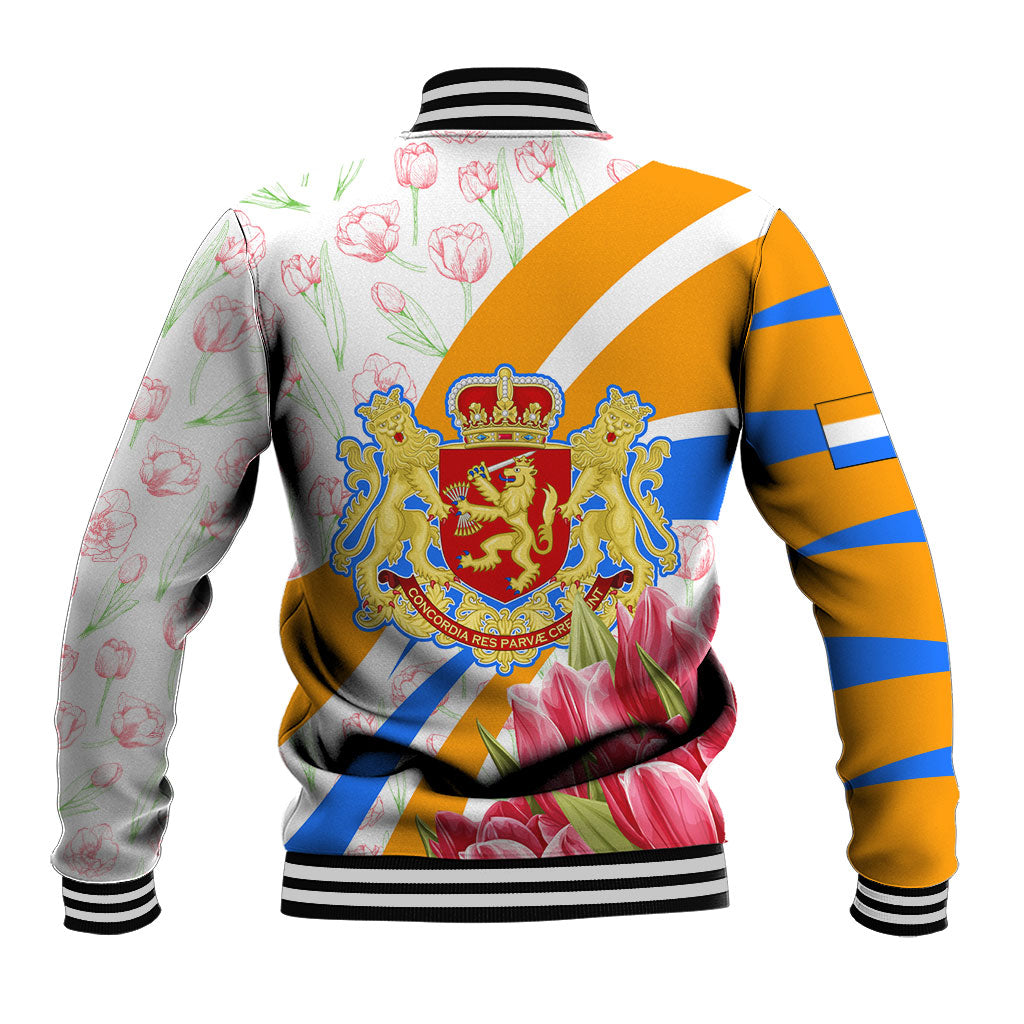 Dutch Republic Netherlands Baseball Jacket Patriotism Vintage Heraldic Crest Floral Tulip