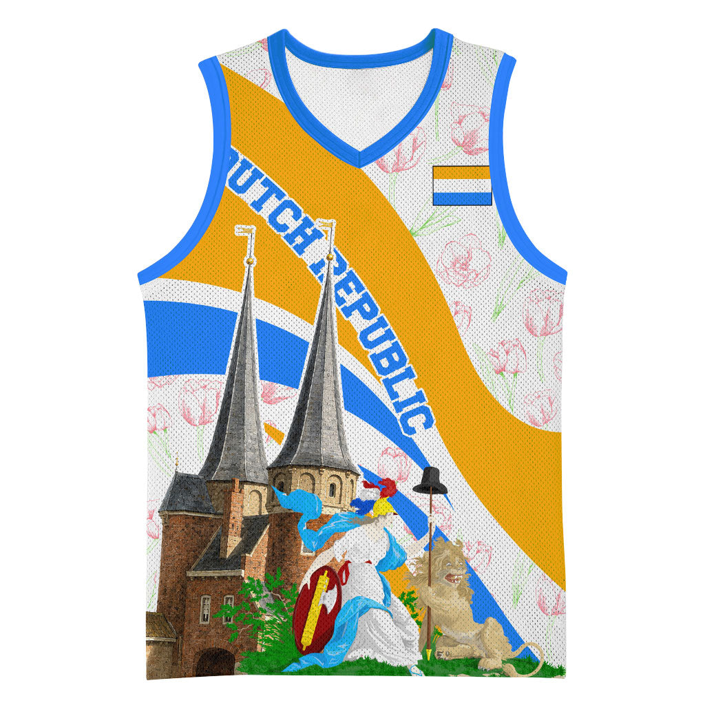 Dutch Republic Netherlands Basketball Jersey Patriotism Vintage Heraldic Crest Floral Tulip