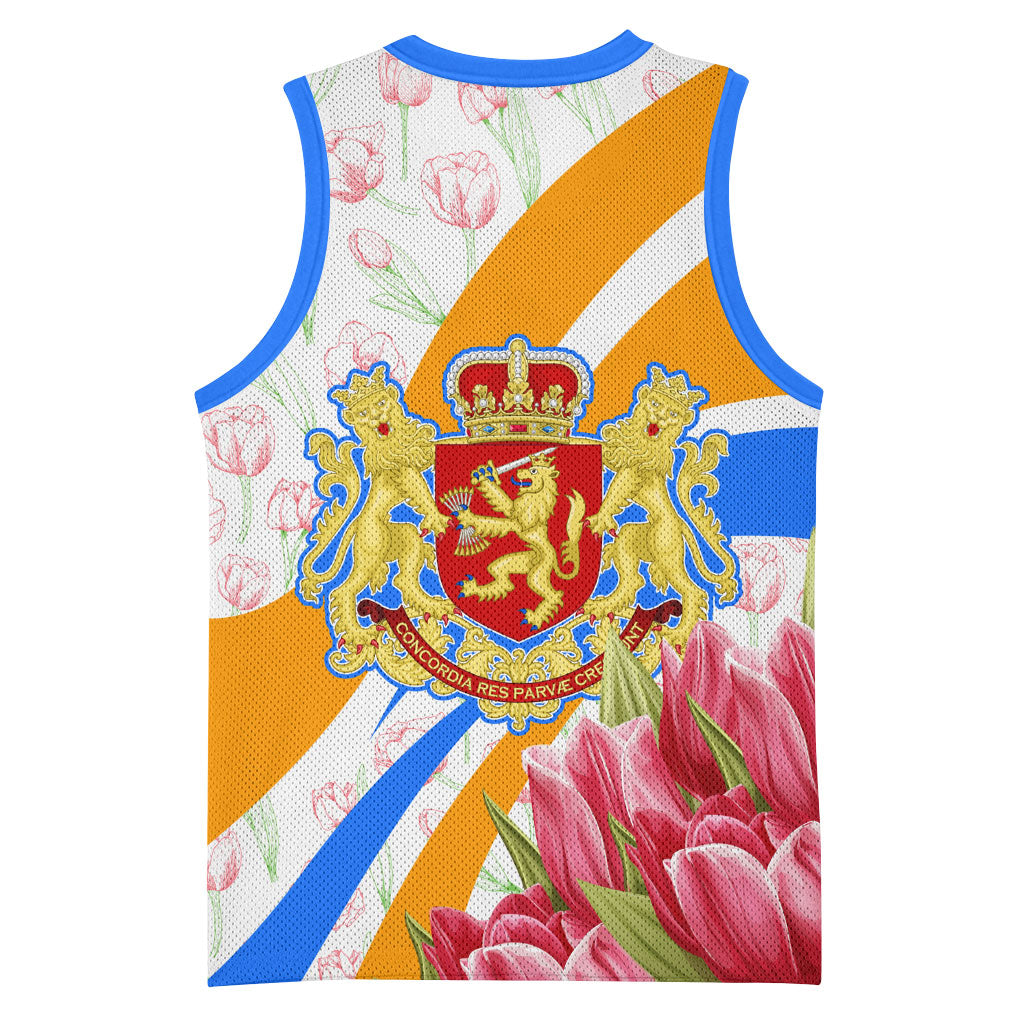 Dutch Republic Netherlands Basketball Jersey Patriotism Vintage Heraldic Crest Floral Tulip