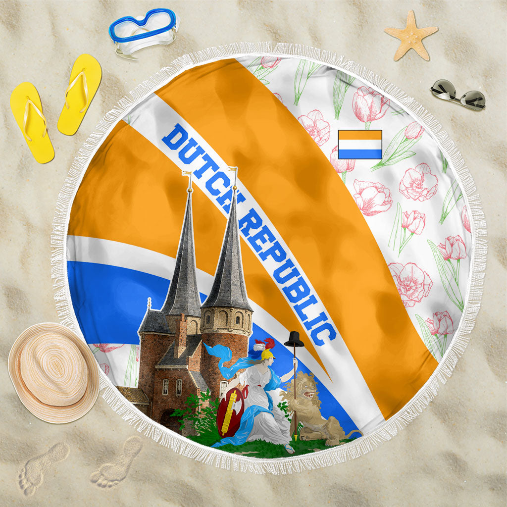 Dutch Republic Netherlands Beach Blanket Patriotism Vintage Heraldic Crest Floral Tulip