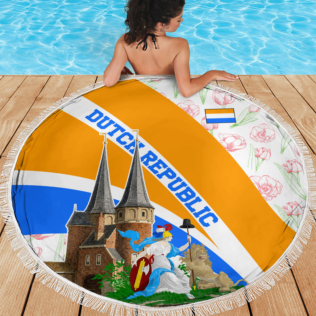 Dutch Republic Netherlands Beach Blanket Patriotism Vintage Heraldic Crest Floral Tulip