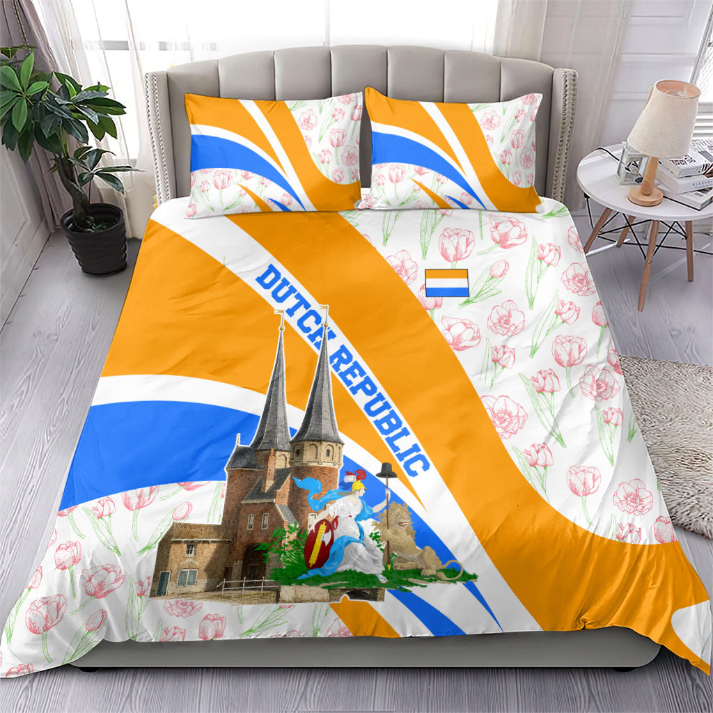Dutch Republic Netherlands Bedding Set Patriotism Vintage Heraldic Crest Floral Tulip