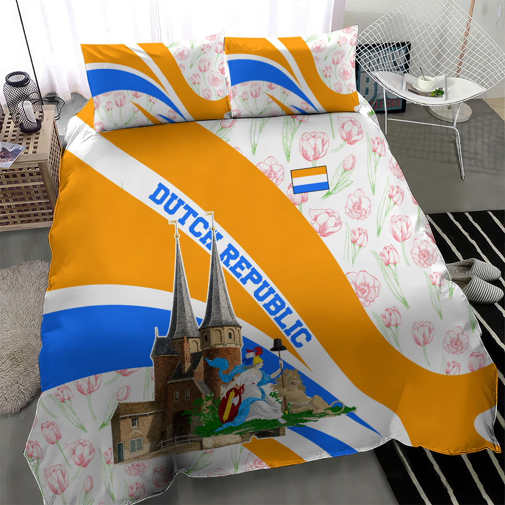 Dutch Republic Netherlands Bedding Set Patriotism Vintage Heraldic Crest Floral Tulip