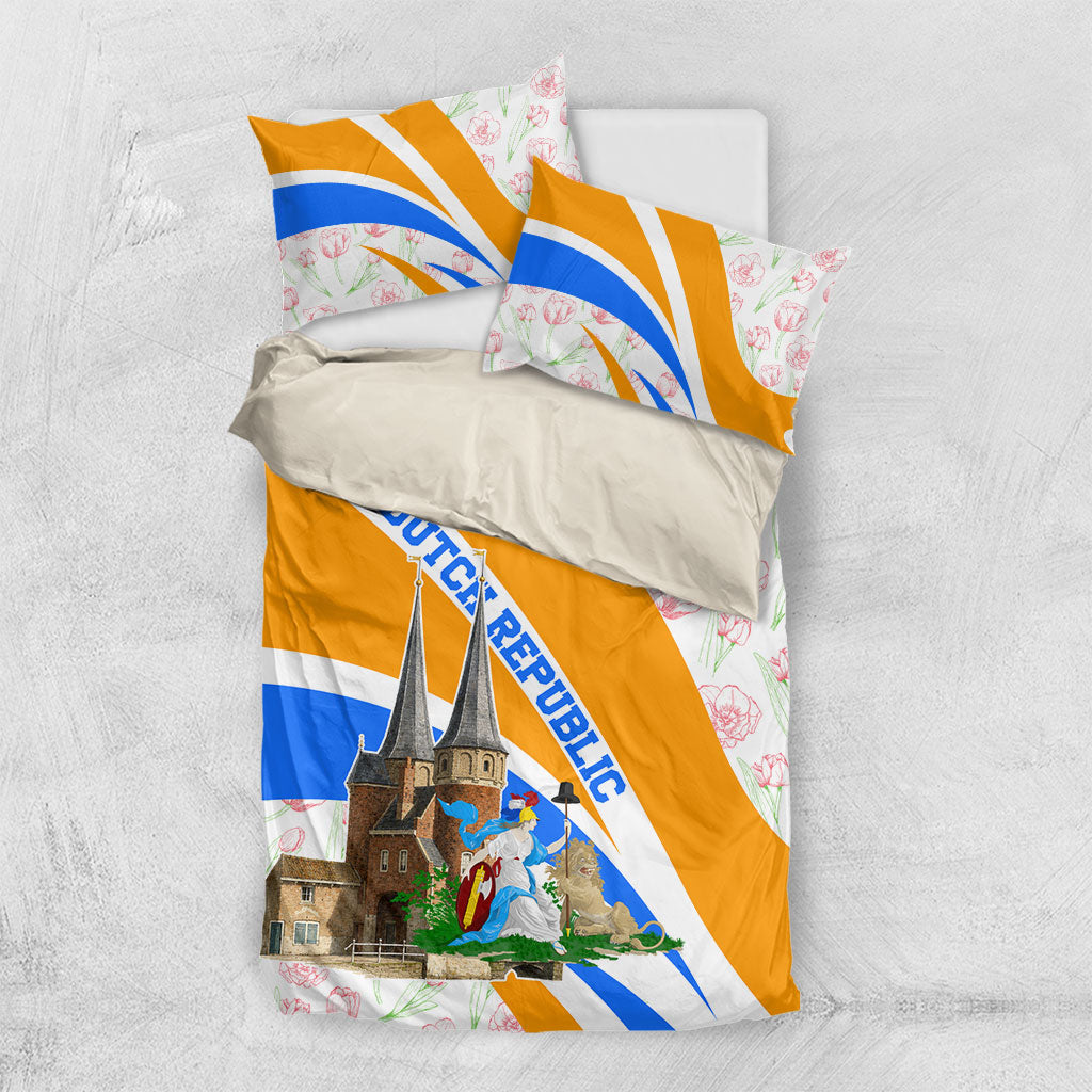 Dutch Republic Netherlands Bedding Set Patriotism Vintage Heraldic Crest Floral Tulip