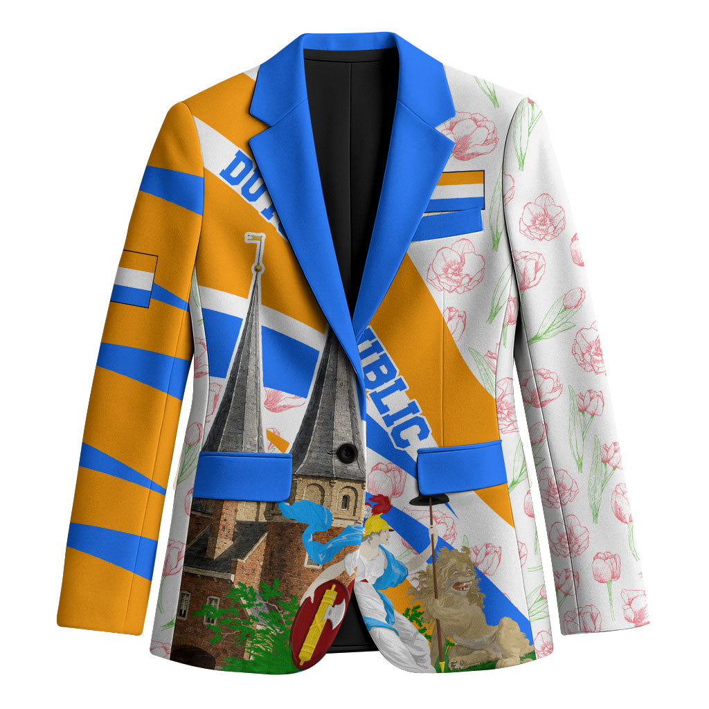 Dutch Republic Netherlands Blazer Patriotism Vintage Heraldic Crest Floral Tulip