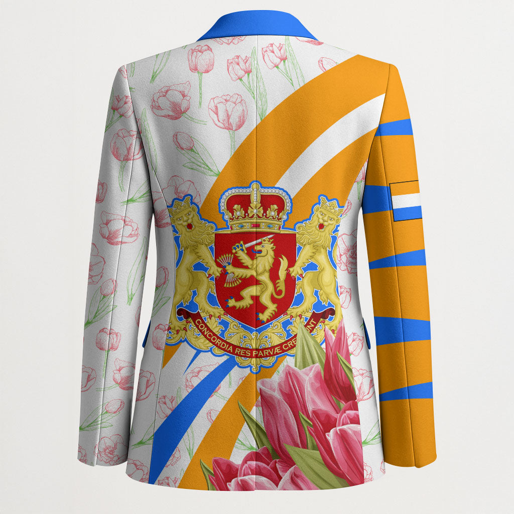 Dutch Republic Netherlands Blazer Patriotism Vintage Heraldic Crest Floral Tulip