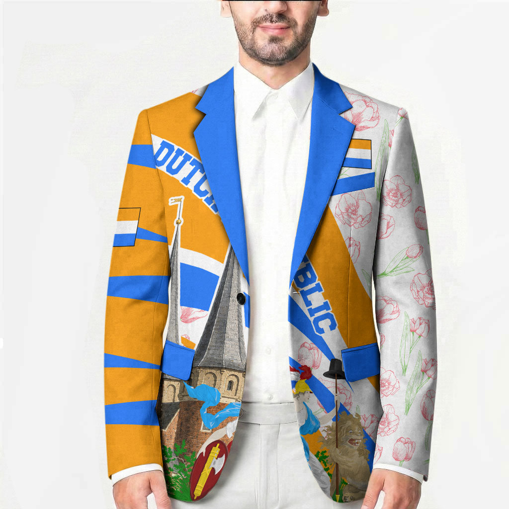 Dutch Republic Netherlands Blazer Patriotism Vintage Heraldic Crest Floral Tulip