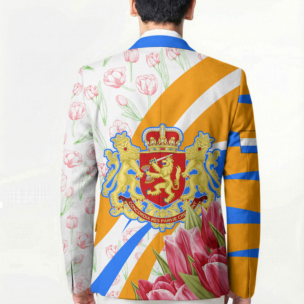 Dutch Republic Netherlands Blazer Patriotism Vintage Heraldic Crest Floral Tulip