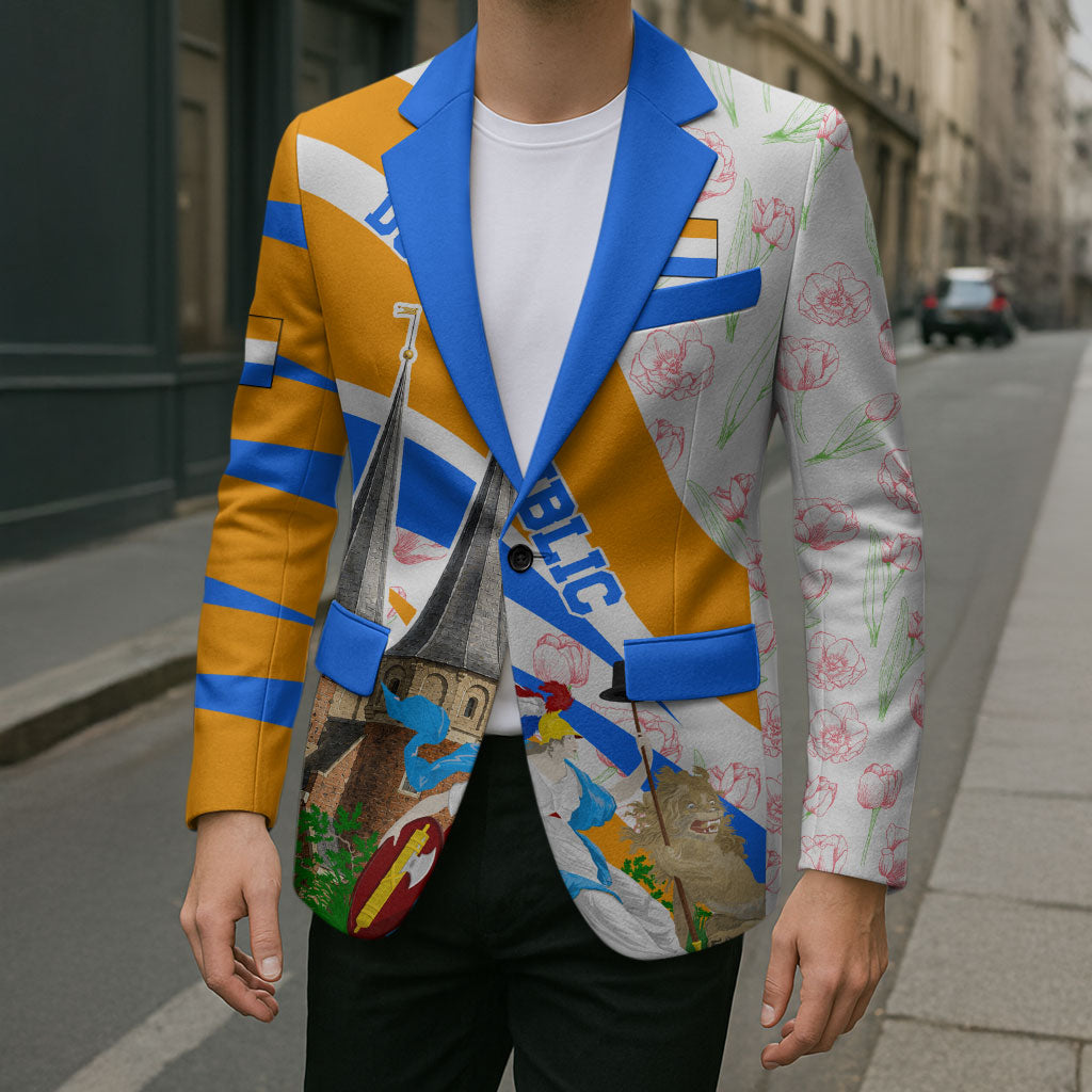 Dutch Republic Netherlands Blazer Patriotism Vintage Heraldic Crest Floral Tulip