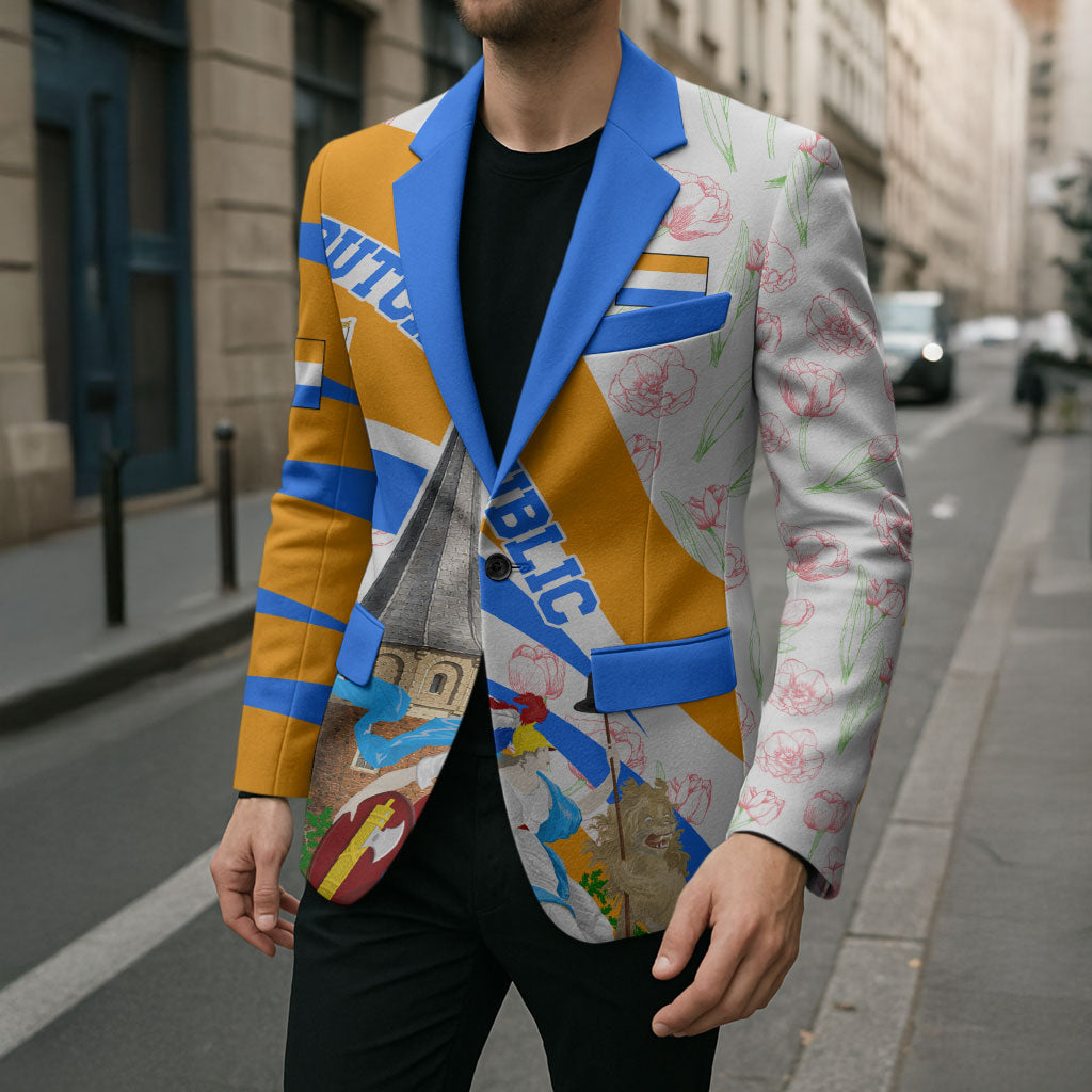 Dutch Republic Netherlands Blazer Patriotism Vintage Heraldic Crest Floral Tulip