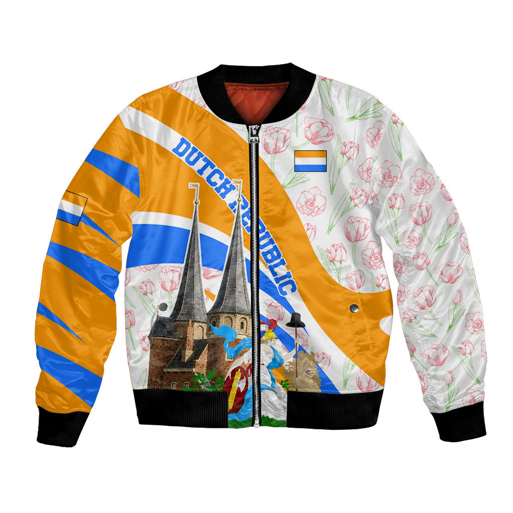 Dutch Republic Netherlands Bomber Jacket Patriotism Vintage Heraldic Crest Floral Tulip