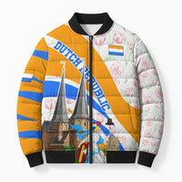 Dutch Republic Netherlands Bomber Puffer Jacket Patriotism Vintage Heraldic Crest Floral Tulip