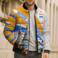 Dutch Republic Netherlands Bomber Puffer Jacket Patriotism Vintage Heraldic Crest Floral Tulip