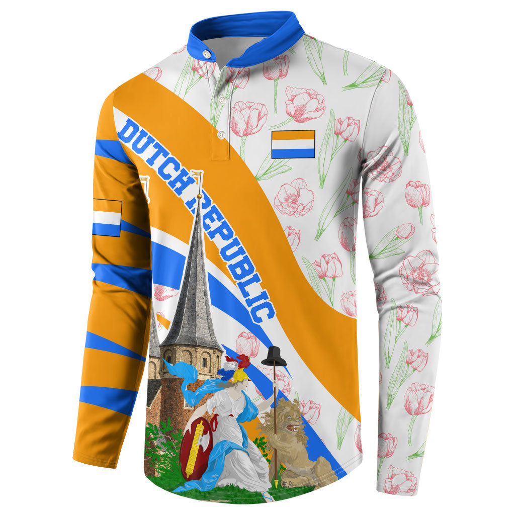 Dutch Republic Netherlands Button Sweatshirt Patriotism Vintage Heraldic Crest Floral Tulip