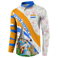 Dutch Republic Netherlands Button Sweatshirt Patriotism Vintage Heraldic Crest Floral Tulip