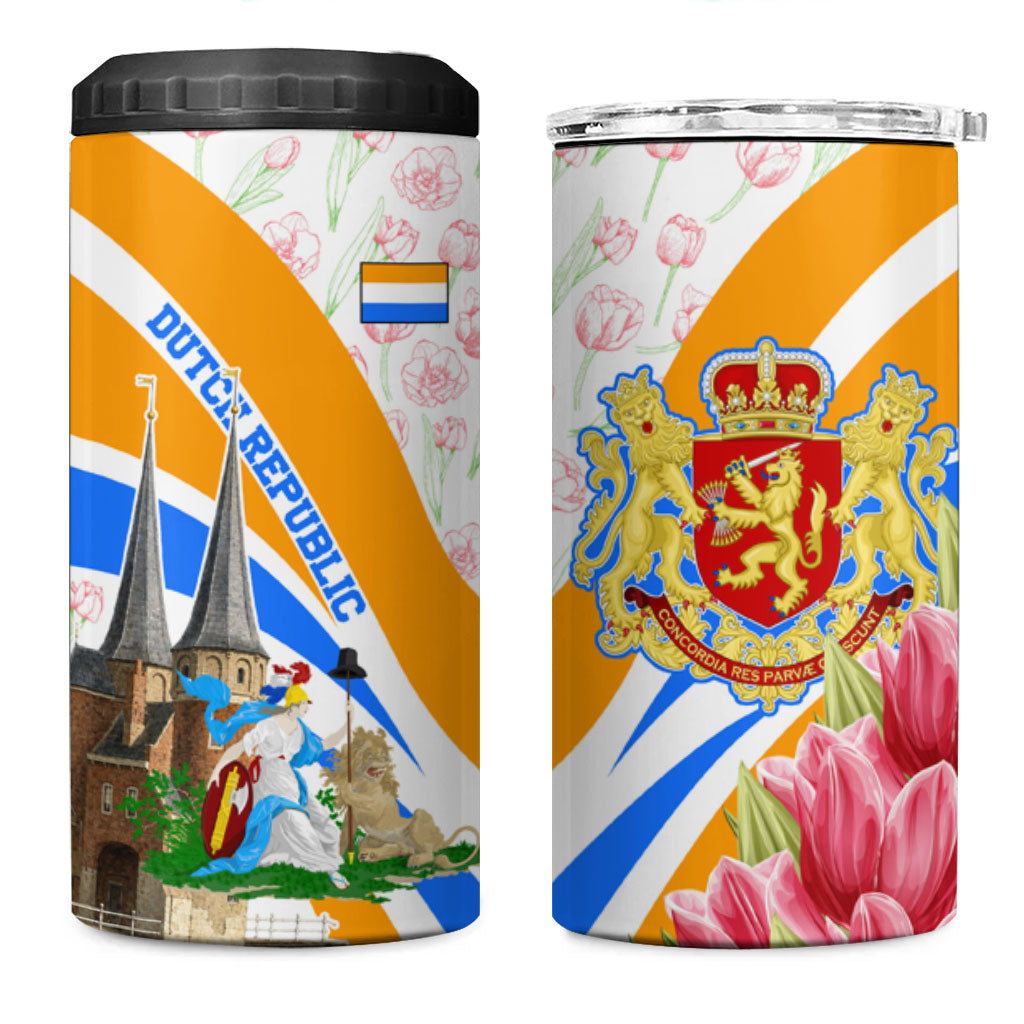 Dutch Republic Netherlands 4 in 1 Can Cooler Tumbler Patriotism Vintage Heraldic Crest Floral Tulip