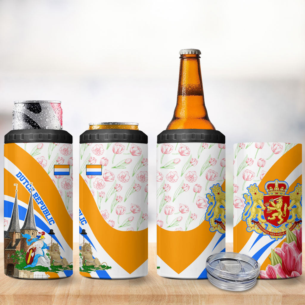 Dutch Republic Netherlands 4 in 1 Can Cooler Tumbler Patriotism Vintage Heraldic Crest Floral Tulip