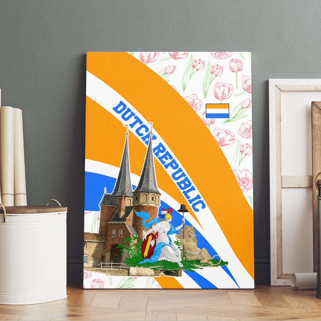 Dutch Republic Netherlands Canvas Wall Art Patriotism Vintage Heraldic Crest Floral Tulip