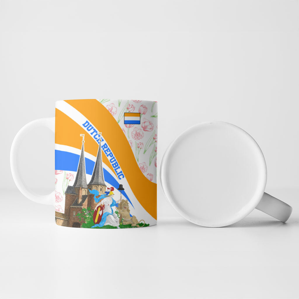 Dutch Republic Netherlands Ceramic Mug Patriotism Vintage Heraldic Crest Floral Tulip