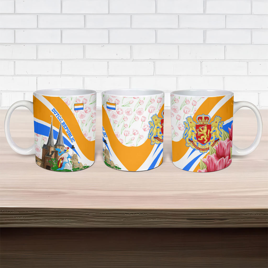 Dutch Republic Netherlands Ceramic Mug Patriotism Vintage Heraldic Crest Floral Tulip