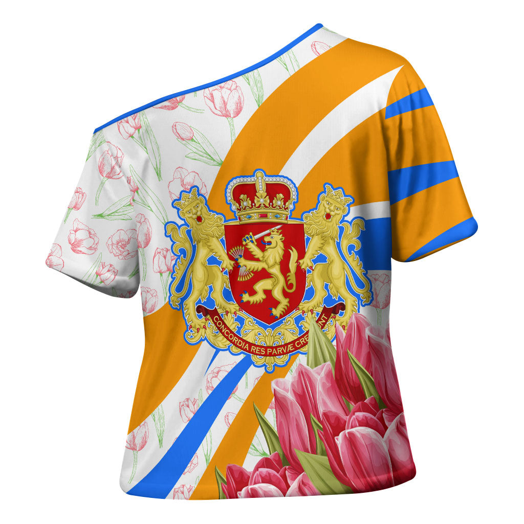 Dutch Republic Netherlands Cross Shoulder Shirt Patriotism Vintage Heraldic Crest Floral Tulip