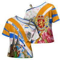 Dutch Republic Netherlands Cross Shoulder Shirt Patriotism Vintage Heraldic Crest Floral Tulip