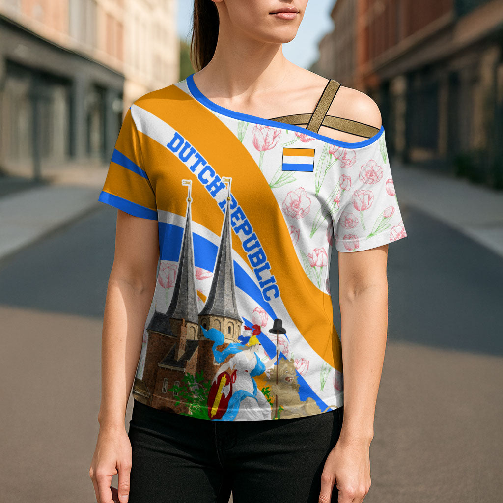 Dutch Republic Netherlands Cross Shoulder Shirt Patriotism Vintage Heraldic Crest Floral Tulip