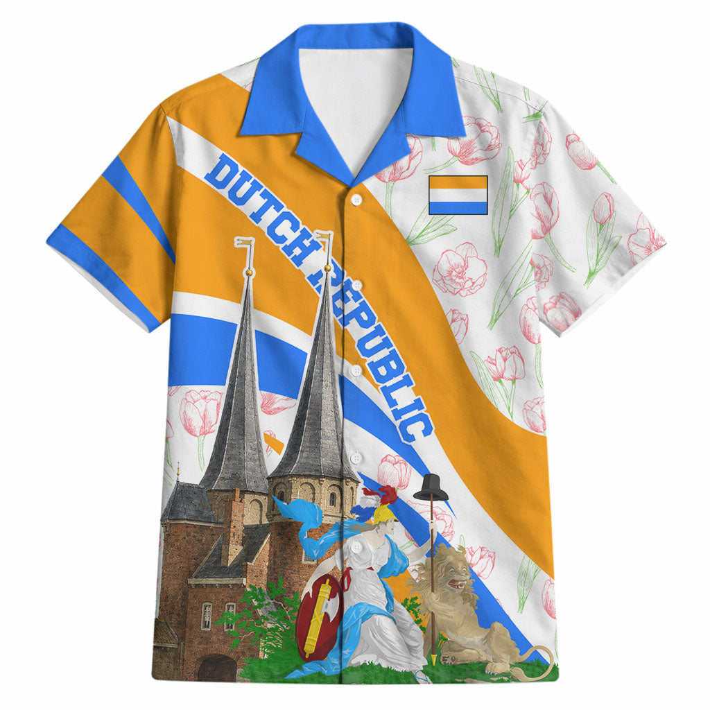Dutch Republic Netherlands Hawaiian Shirt Patriotism Vintage Heraldic Crest Floral Tulip