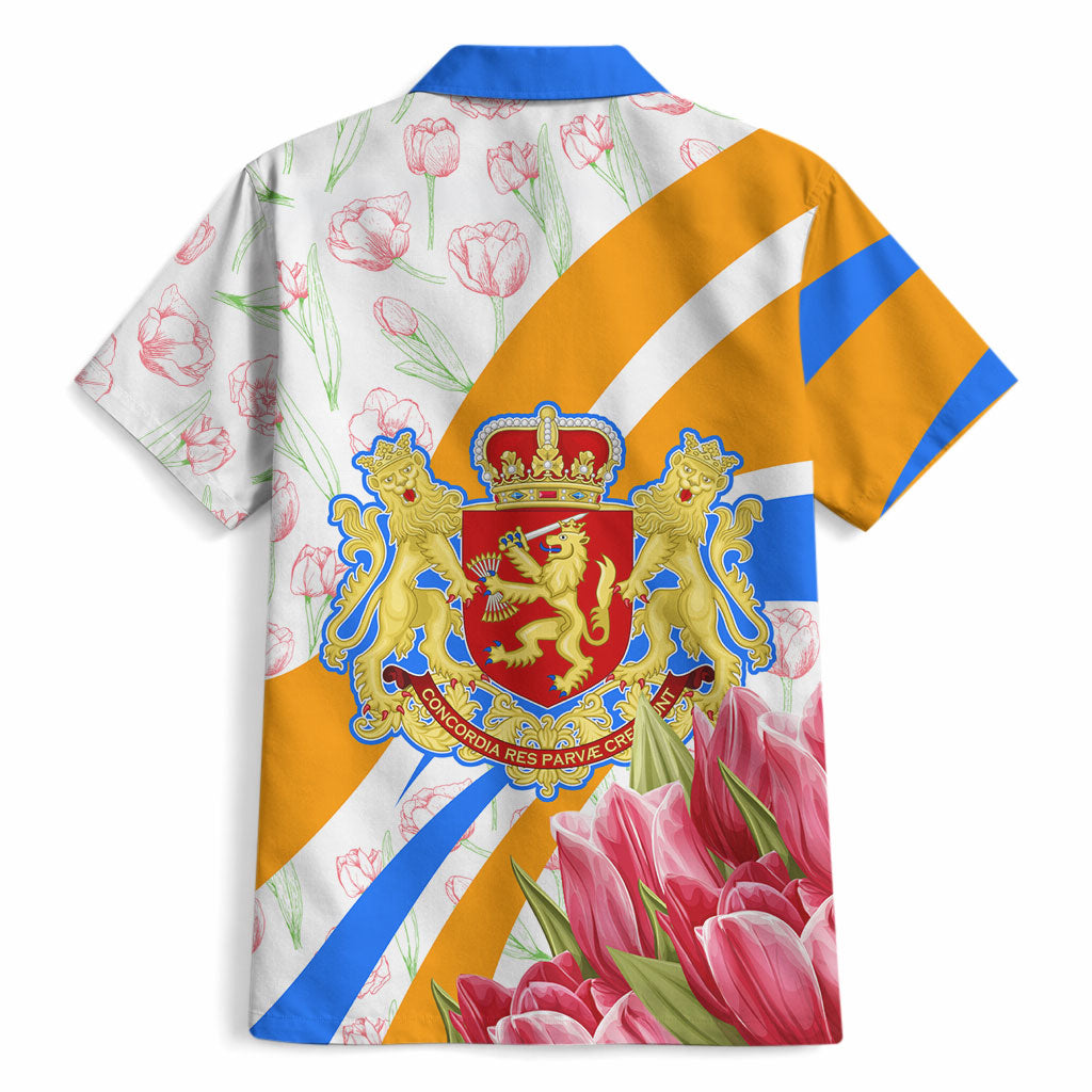 Dutch Republic Netherlands Hawaiian Shirt Patriotism Vintage Heraldic Crest Floral Tulip