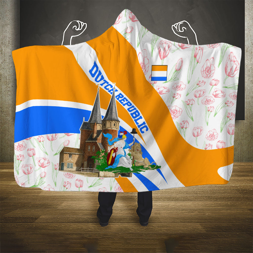Dutch Republic Netherlands Hooded Blanket Patriotism Vintage Heraldic Crest Floral Tulip