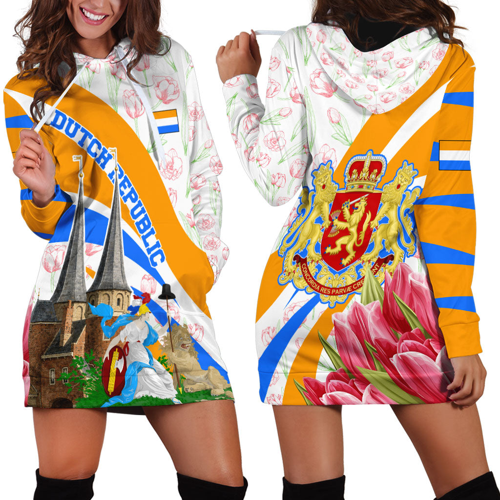 Dutch Republic Netherlands Hoodie Dress Patriotism Vintage Heraldic Crest Floral Tulip
