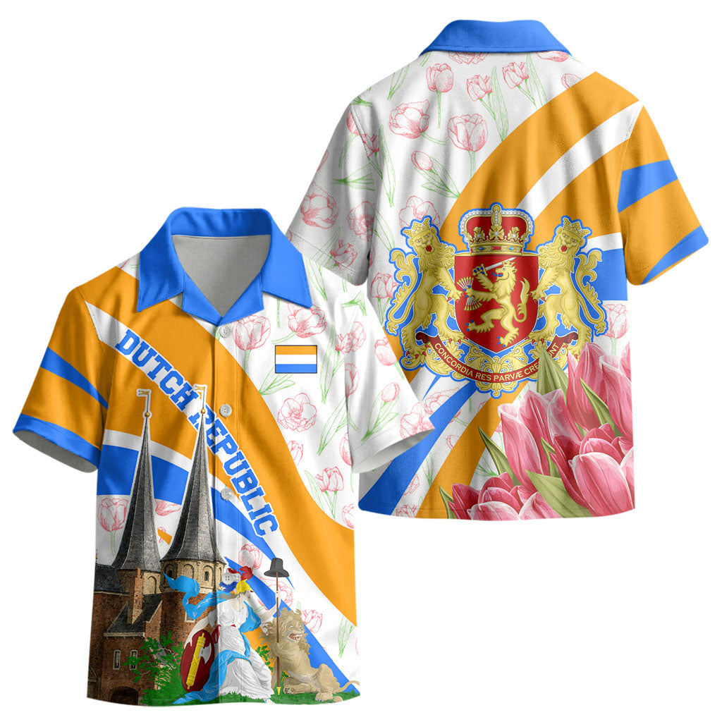Dutch Republic Netherlands Kid Hawaiian Shirt Patriotism Vintage Heraldic Crest Floral Tulip