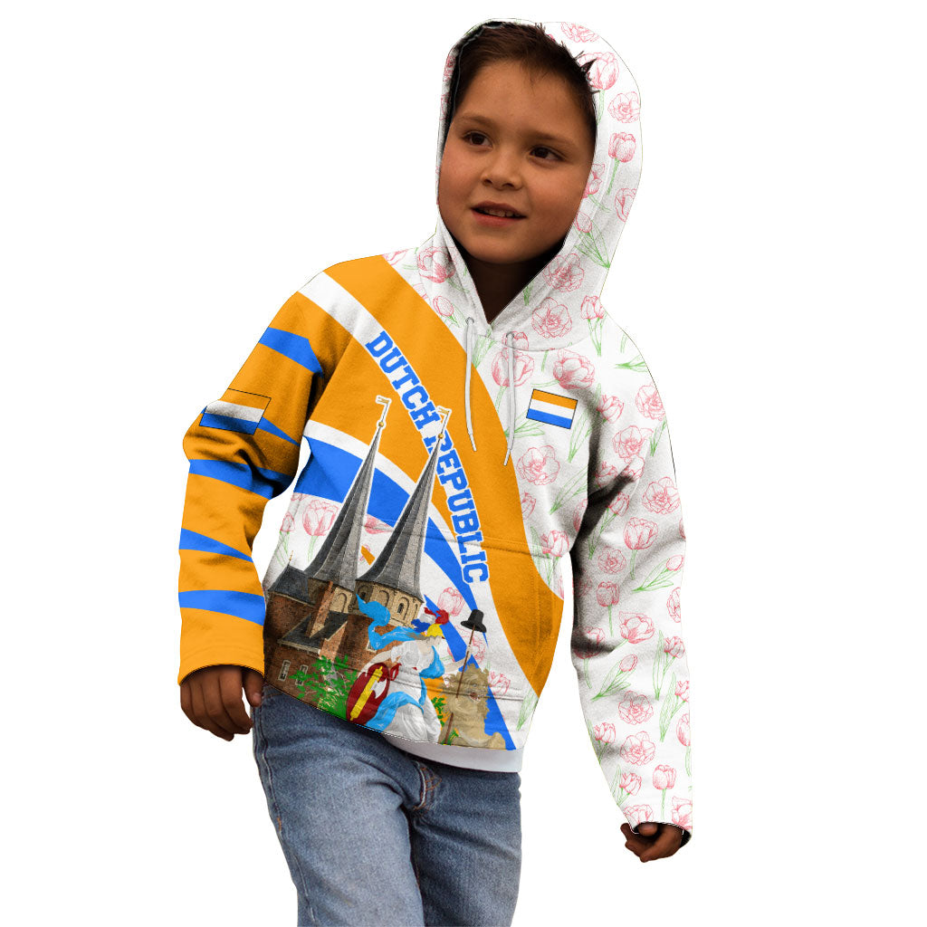 Dutch Republic Netherlands Kid Hoodie Patriotism Vintage Heraldic Crest Floral Tulip