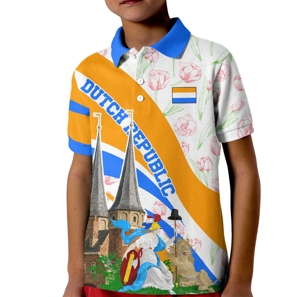 Dutch Republic Netherlands Kid Polo Shirt Patriotism Vintage Heraldic Crest Floral Tulip