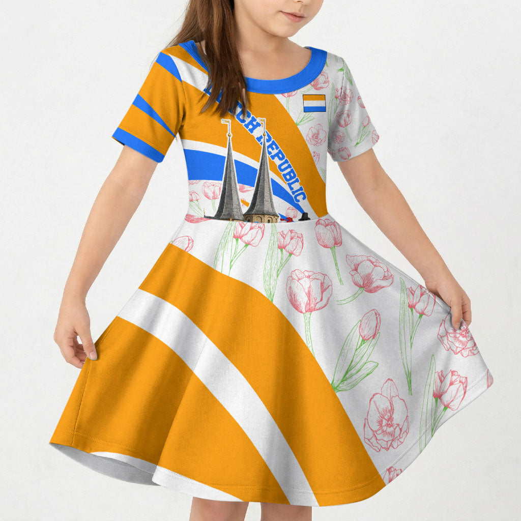 Dutch Republic Netherlands Kid Short Sleeve Dress Patriotism Vintage Heraldic Crest Floral Tulip
