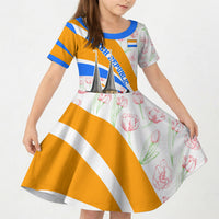 Dutch Republic Netherlands Kid Short Sleeve Dress Patriotism Vintage Heraldic Crest Floral Tulip