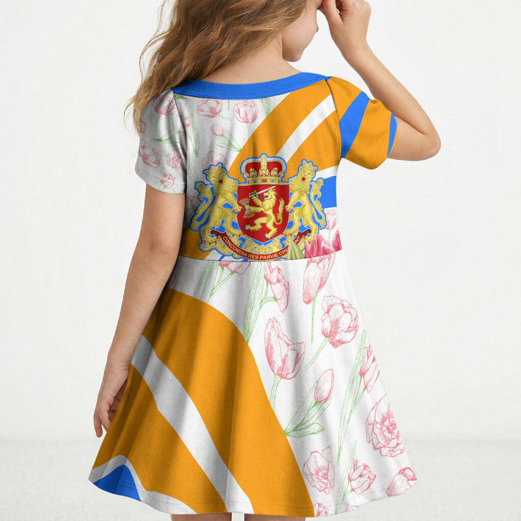 Dutch Republic Netherlands Kid Short Sleeve Dress Patriotism Vintage Heraldic Crest Floral Tulip