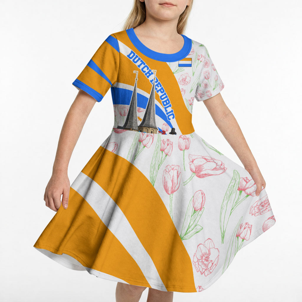 Dutch Republic Netherlands Kid Short Sleeve Dress Patriotism Vintage Heraldic Crest Floral Tulip