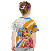 Dutch Republic Netherlands Kid T Shirt Patriotism Vintage Heraldic Crest Floral Tulip