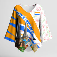 Dutch Republic Netherlands Kimono Sleeve Blouse Patriotism Vintage Heraldic Crest Floral Tulip