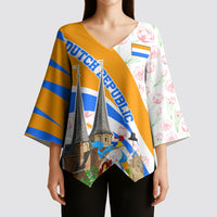 Dutch Republic Netherlands Kimono Sleeve Blouse Patriotism Vintage Heraldic Crest Floral Tulip