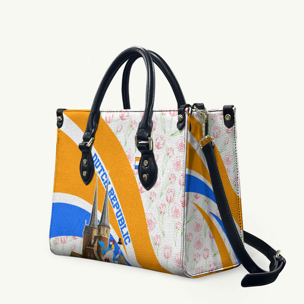 Dutch Republic Netherlands Leather Bag Patriotism Vintage Heraldic Crest Floral Tulip