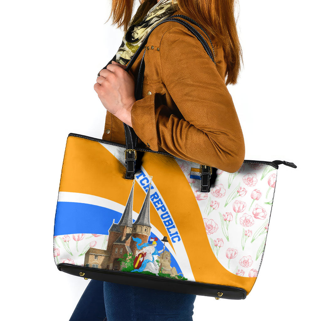 Dutch Republic Netherlands Leather Tote Bag Patriotism Vintage Heraldic Crest Floral Tulip