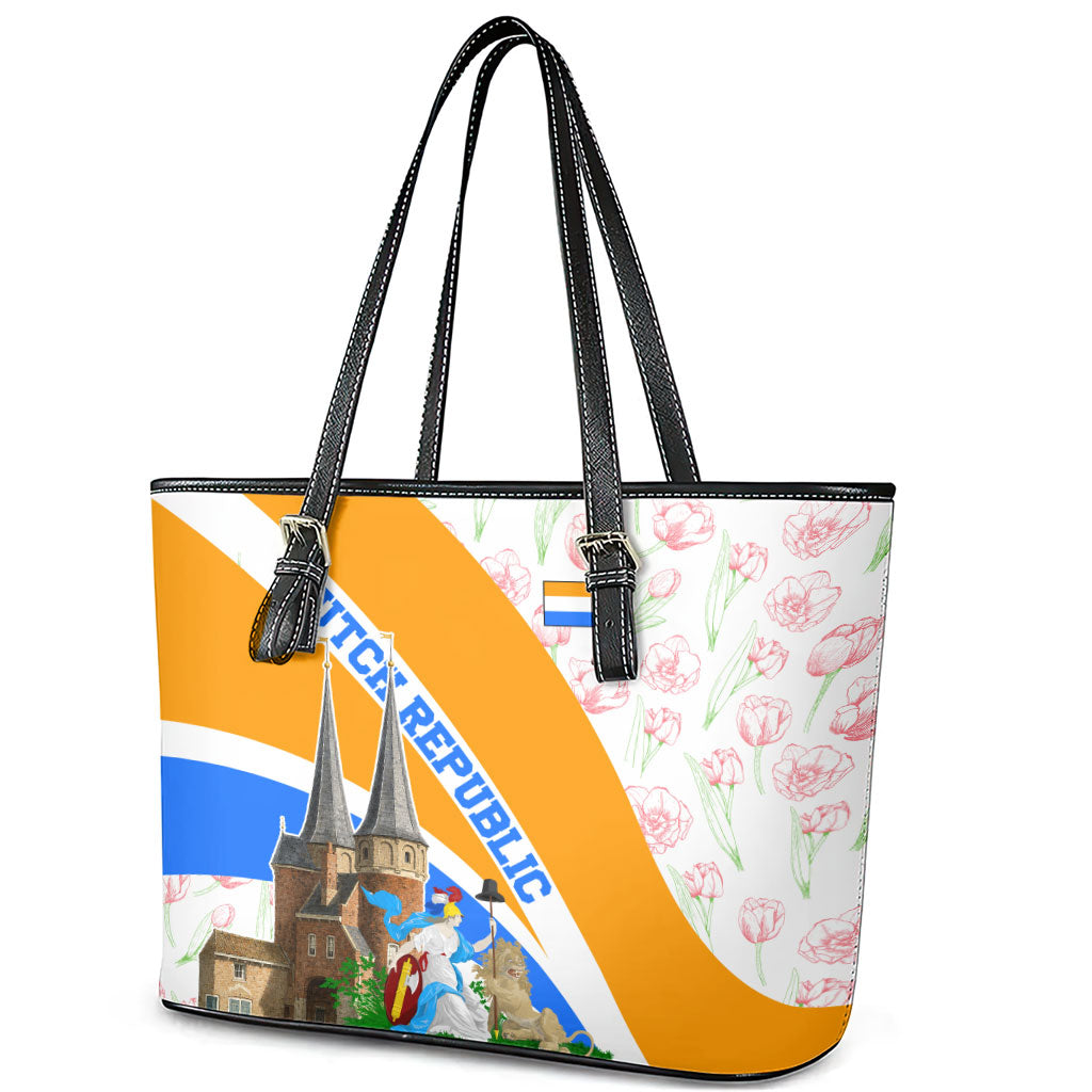 Dutch Republic Netherlands Leather Tote Bag Patriotism Vintage Heraldic Crest Floral Tulip