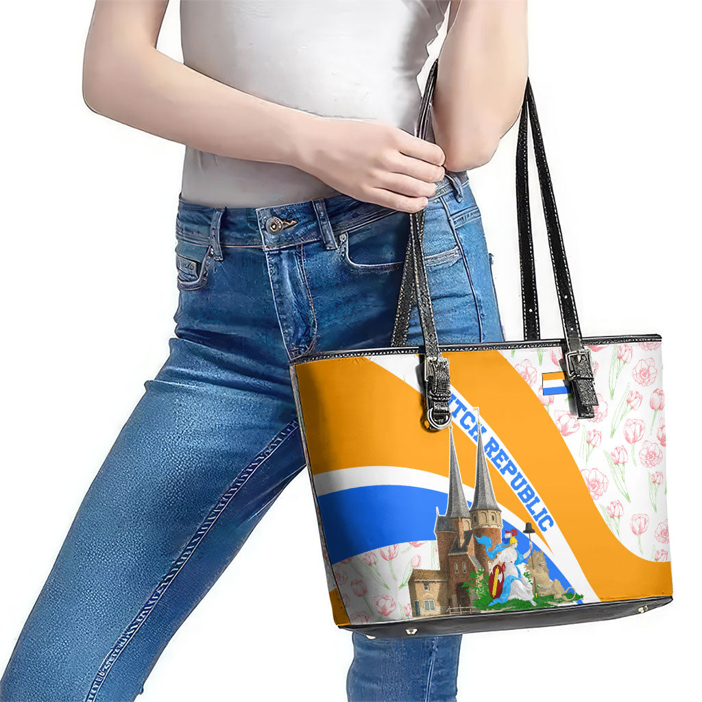 Dutch Republic Netherlands Leather Tote Bag Patriotism Vintage Heraldic Crest Floral Tulip