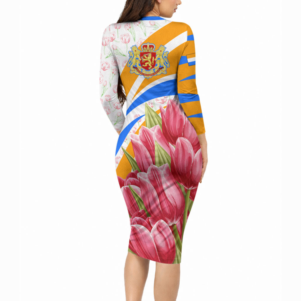 Dutch Republic Netherlands Long Sleeve Bodycon Dress Patriotism Vintage Heraldic Crest Floral Tulip